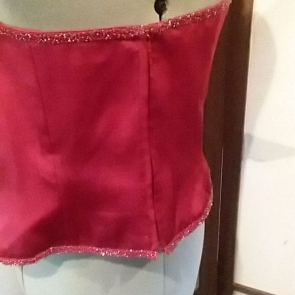 Dessy Collection bustier sz 16 cranberry with beading at top and bottom. - Picture 4 of 15